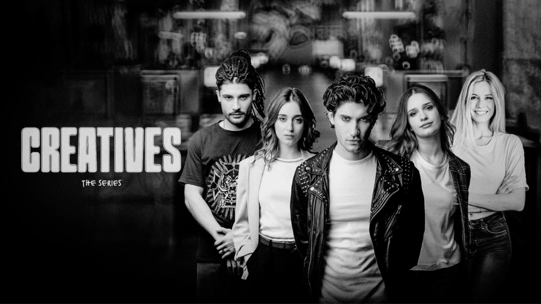 Creatives The Series — Locandina Ufficiale | Seven Stars Locandina ufficiale in bianco e nero della serie TV Creatives con il cast dei protagonisti e il logo sulla sinistra.